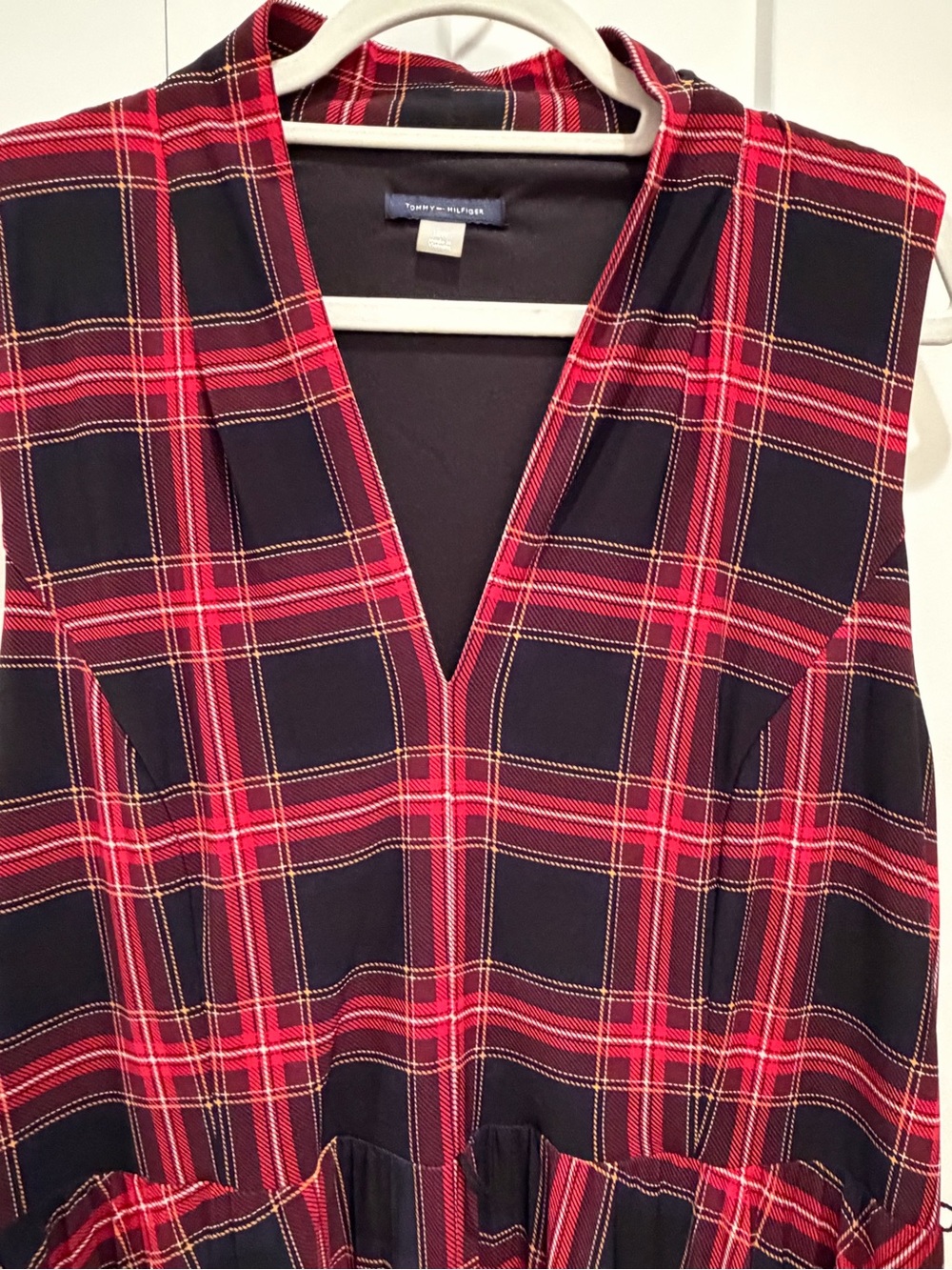Tommy Hilfiger Red and Black Plaid Pleated Midi Dress